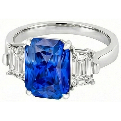 Emerald Natural Earth Mined Diamond Anniversary Ring 3 Carats Light Blue Sapphire 3 Stone