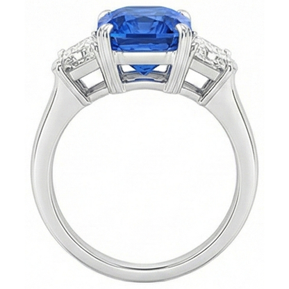 Emerald Natural Earth Mined Diamond Anniversary Ring 3 Carats Light Blue Sapphire 3 Stone