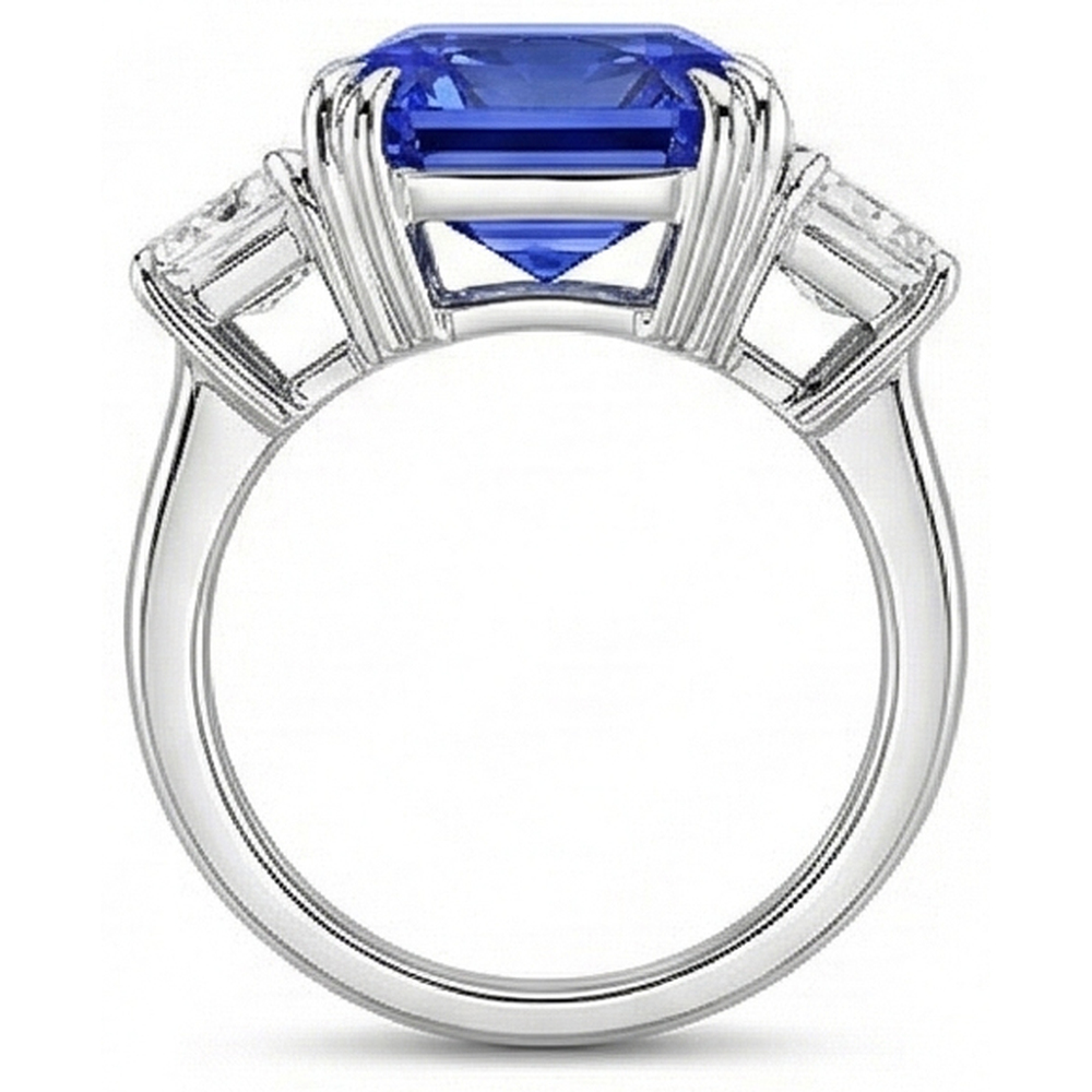Emerald Natural Earth Mined Diamond Jewelry 3 Stone Ring Radiant Sapphire 5.50 Carats