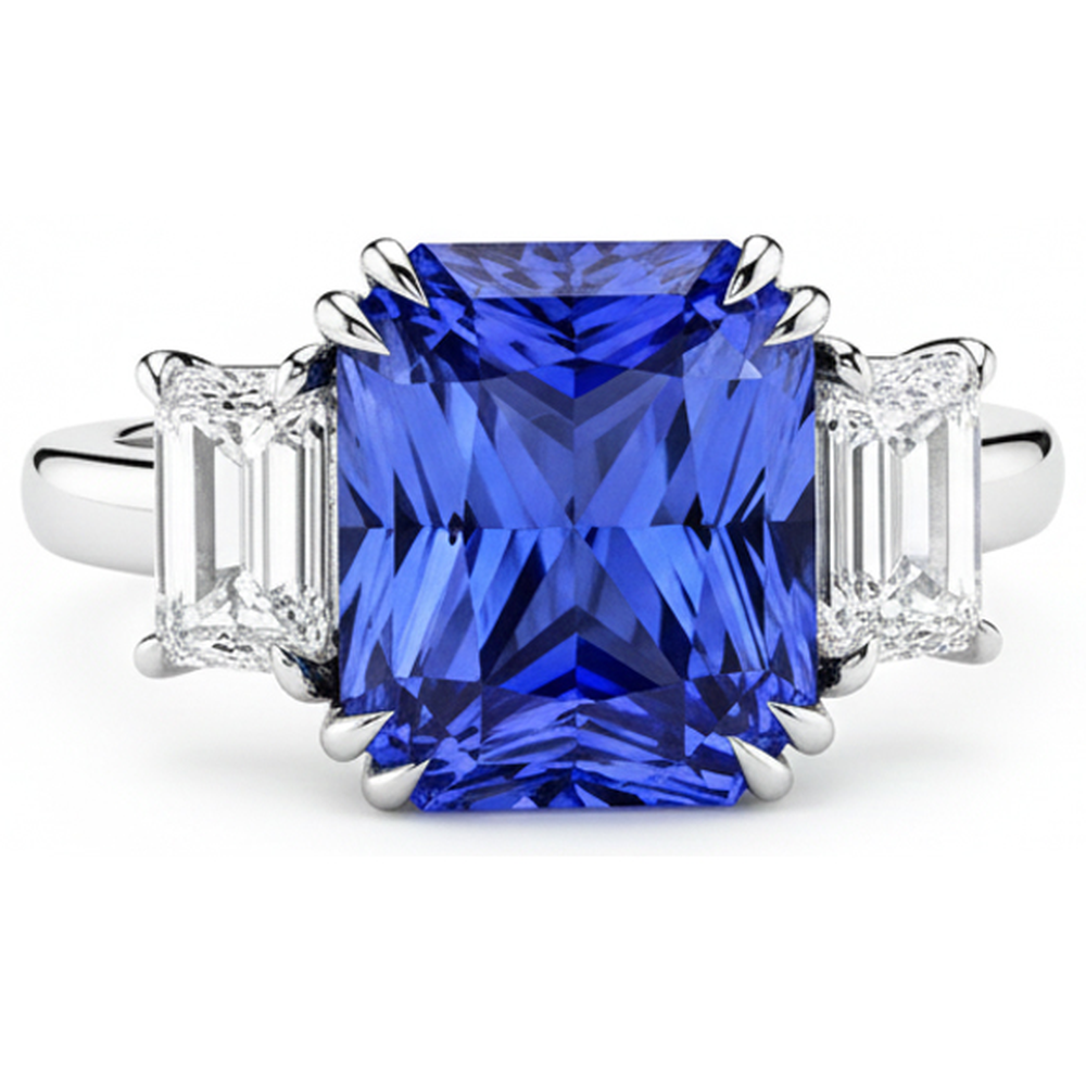 Emerald Natural Earth Mined Diamond Jewelry 3 Stone Ring Radiant Sapphire 5.50 Carats