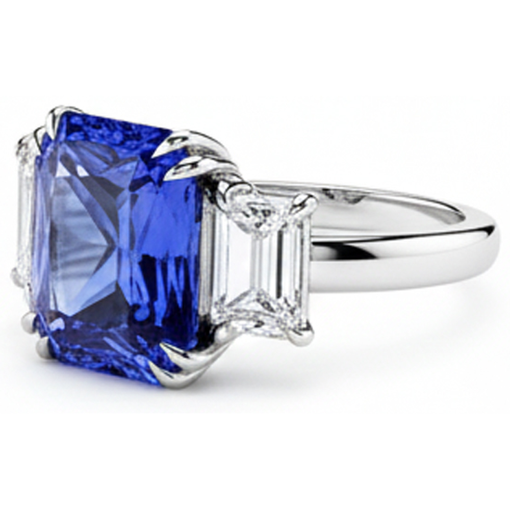 Emerald Natural Earth Mined Diamond Jewelry 3 Stone Ring Radiant Sapphire 5.50 Carats