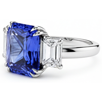 Emerald Natural Earth Mined Diamond Jewelry 3 Stone Ring Radiant Sapphire 5.50 Carats