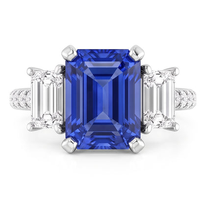 Emerald Natural Earth Mined Diamond Radiant Blue Sapphire Ring 3 Carats White Gold 14K