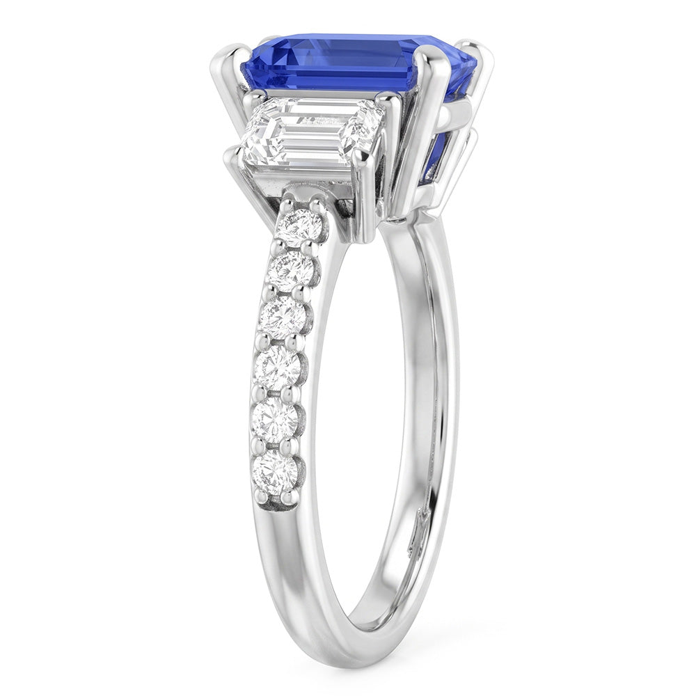 Emerald Natural Earth Mined Diamond Radiant Blue Sapphire Ring 3 Carats White Gold 14K