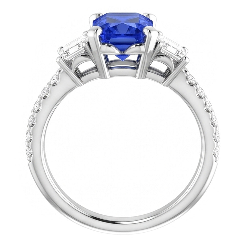 Emerald Natural Earth Mined Diamond Radiant Blue Sapphire Ring 3 Carats White Gold 14K