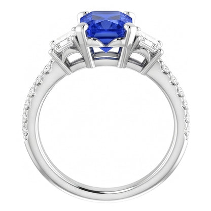 Emerald Natural Earth Mined Diamond Radiant Blue Sapphire Ring 3 Carats White Gold 14K