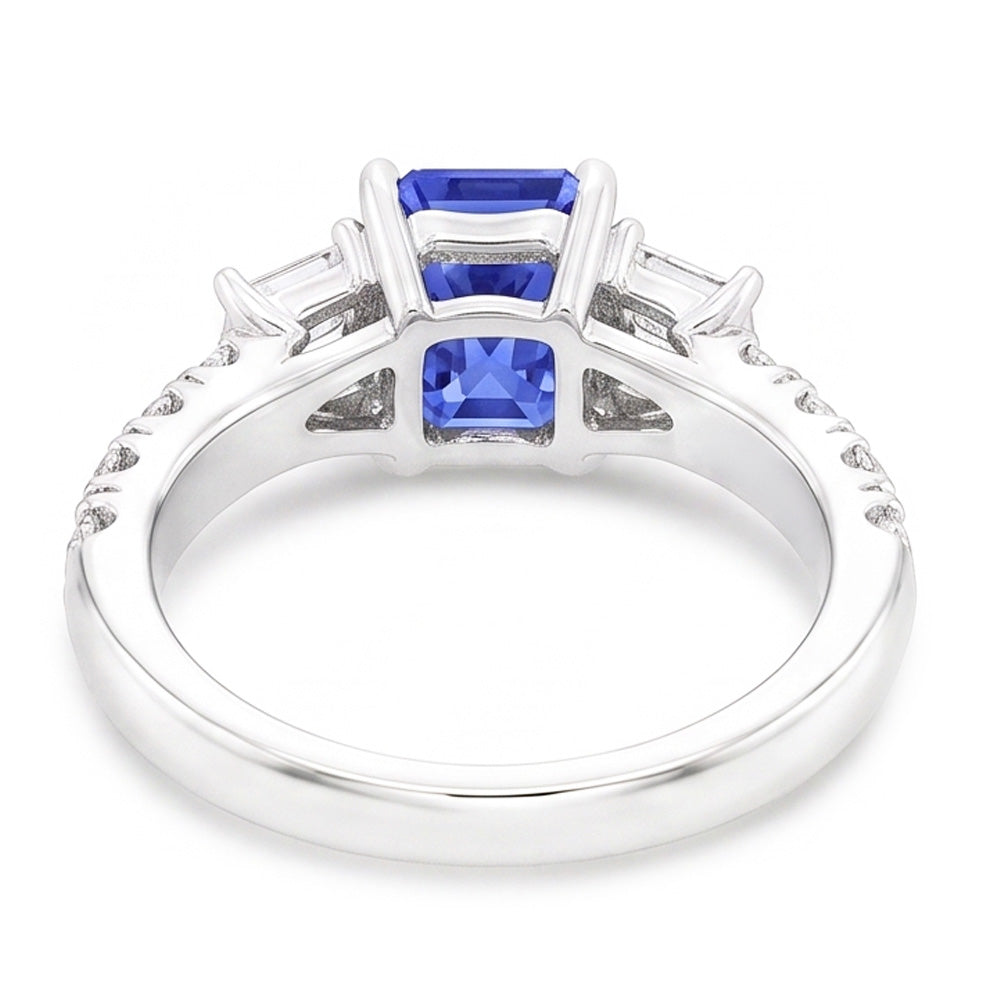 Emerald Natural Earth Mined Diamond Radiant Ceylon Sapphire Ring With Accents 3 Carats