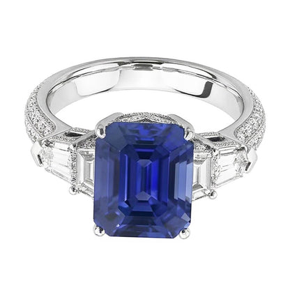Emerald Natural Earth Mined Diamond Ring Vintage Style Sapphire Baguette Sides 3.50 Carats