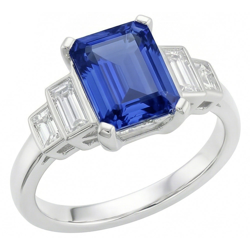 Emerald Natural Earth Mined Diamond Sapphire Anniversary Ring 2.50 Carats Ladies Gold 14K
