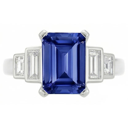 Emerald Natural Earth Mined Diamond Sapphire Anniversary Ring 2.50 Carats Ladies Gold 14K