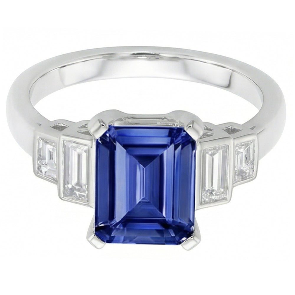 Emerald Natural Earth Mined Diamond Sapphire Anniversary Ring 2.50 Carats Ladies Gold 14K