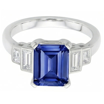 Emerald Natural Earth Mined Diamond Sapphire Anniversary Ring 2.50 Carats Ladies Gold 14K
