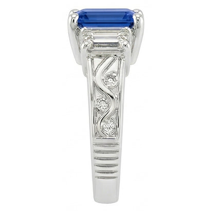 Emerald Natural Earth Mined Diamond Vintage Style Ring 2 Carat Blue Sapphire Radiant Shape