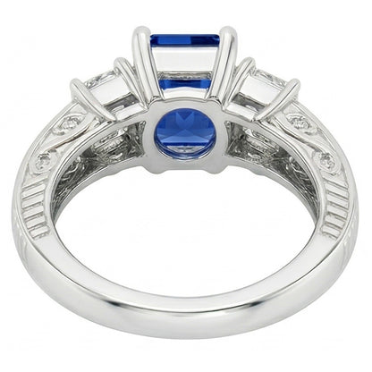 Emerald Natural Earth Mined Diamond Vintage Style Ring 2 Carat Blue Sapphire Radiant Shape