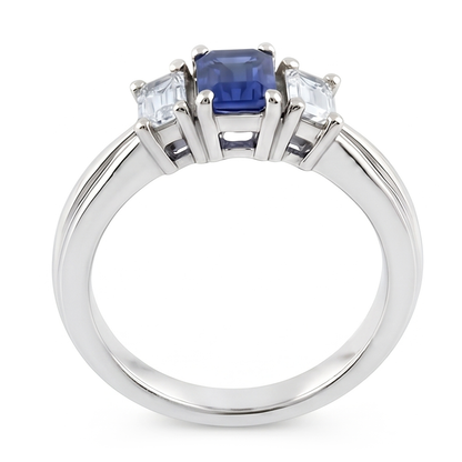 Emerald Natural Earth Mined Diamond & Ceylon Sapphire Ring 3 Stone 2 Carats Tapered Shank