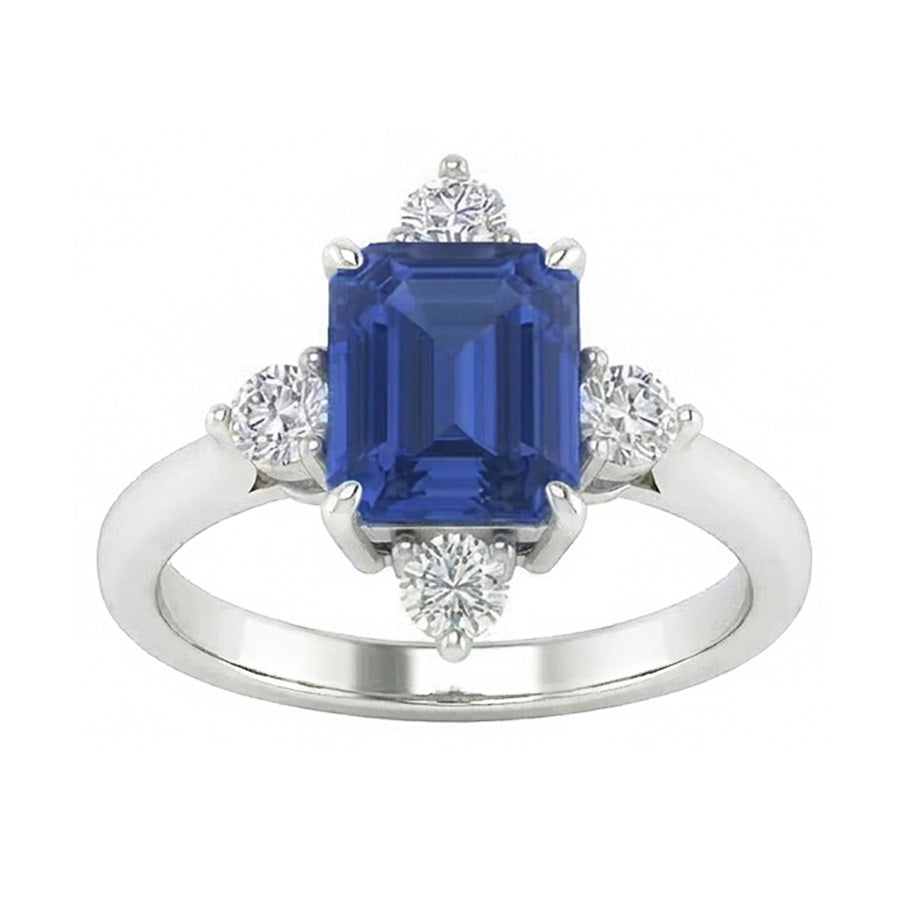 Emerald Sapphire Natural Earth Mined Diamond Ring 5 Stone White Gold 2 Carats Jewelry