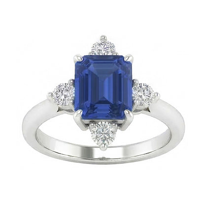 Emerald Sapphire Natural Earth Mined Diamond Ring 5 Stone White Gold 2 Carats Jewelry