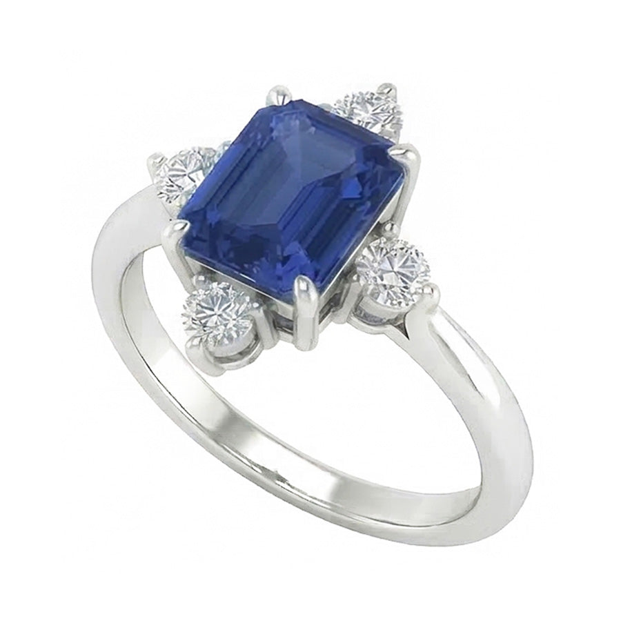Emerald Sapphire Natural Earth Mined Diamond Ring 5 Stone White Gold 2 Carats Jewelry