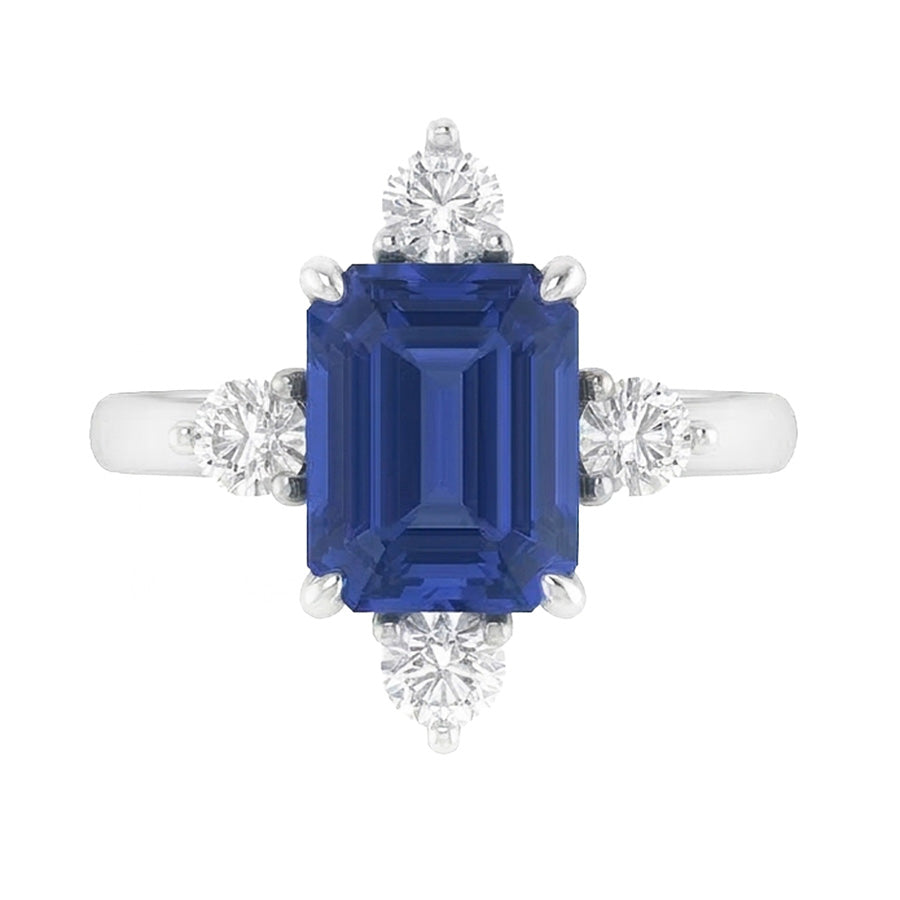 Emerald Sapphire Natural Earth Mined Diamond Ring 5 Stone White Gold 2 Carats Jewelry