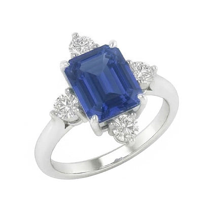 Emerald Sapphire Natural Earth Mined Diamond Ring 5 Stone White Gold 2 Carats Jewelry