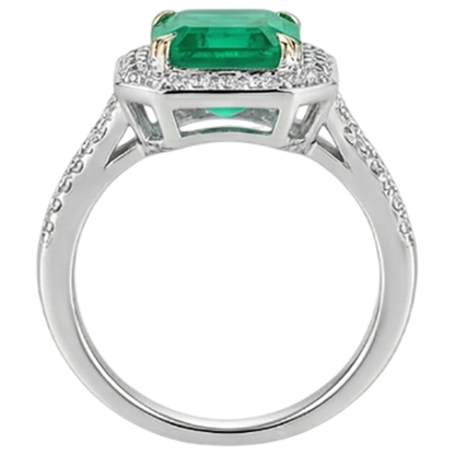 Natural Real ( Not Lab Grown ) Emerald GIA Shape Green Emerald GIA & Diamond Wedding Ring Split Shank