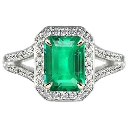 Natural Real ( Not Lab Grown ) Emerald GIA Shape Green Emerald GIA & Diamond Wedding Ring Split Shank