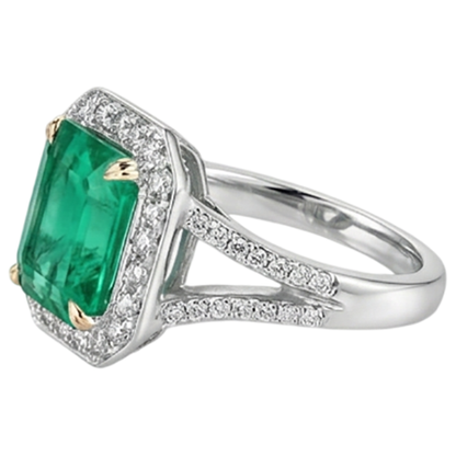 Natural Real ( Not Lab Grown ) Emerald GIA Shape Green Emerald GIA & Diamond Wedding Ring Split Shank