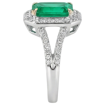 Natural Real ( Not Lab Grown ) Emerald GIA Shape Green Emerald GIA & Diamond Wedding Ring Split Shank