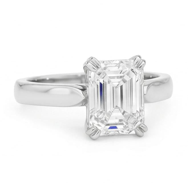 Emerald Shape Natural Earth Mined Diamond Solitaire Ring