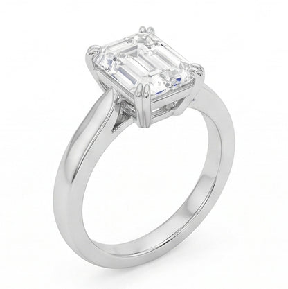 Emerald Shape Natural Earth Mined Diamond Solitaire Ring