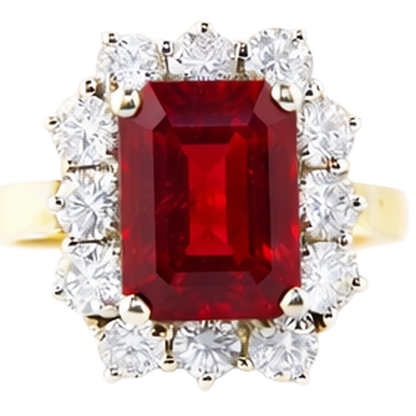 Emerald Shape Red Ruby IGI CERTIFIED With Round Diamonds Ring 7.45 Carats Gold