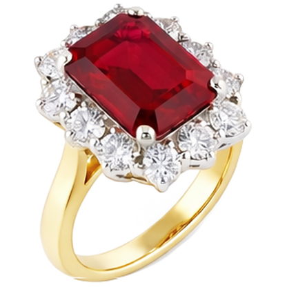 Emerald Shape Red Ruby IGI CERTIFIED With Round Diamonds Ring 7.45 Carats Gold