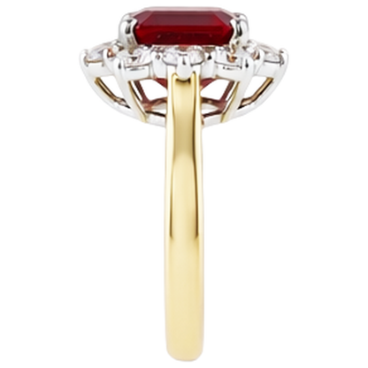 Emerald Shape Red Ruby IGI CERTIFIED With Round Diamonds Ring 7.45 Carats Gold