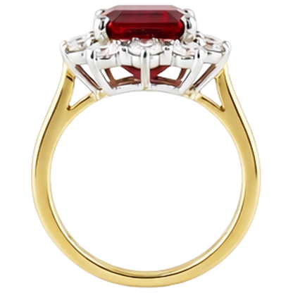 Emerald Shape Red Ruby IGI CERTIFIED With Round Diamonds Ring 7.45 Carats Gold