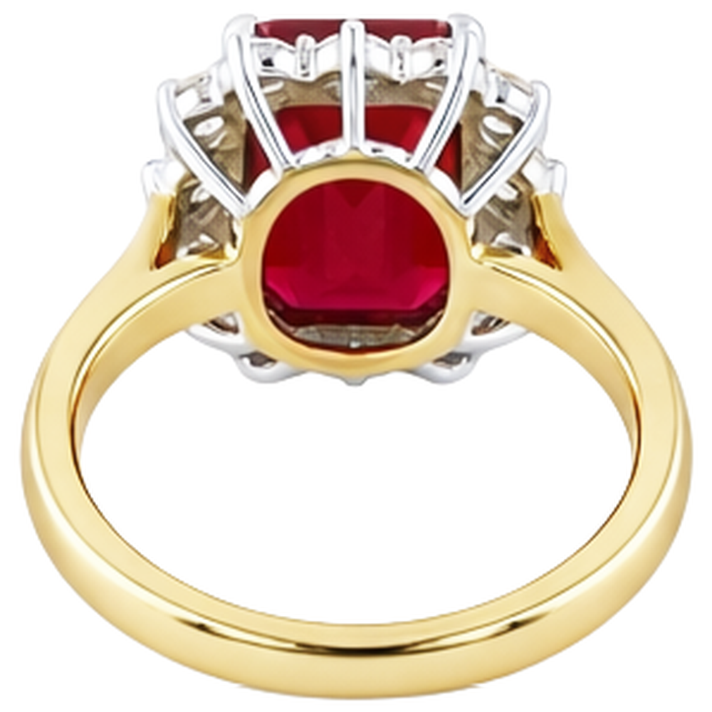 Emerald Shape Red Ruby IGI CERTIFIED With Round Diamonds Ring 7.45 Carats Gold