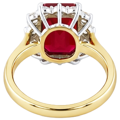 Emerald Shape Red Ruby IGI CERTIFIED With Round Diamonds Ring 7.45 Carats Gold