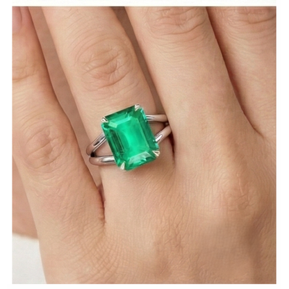 Natural Real ( Not Lab Grown ) Emerald GIA Shaped Solitaire Green Emerald GIA Ring