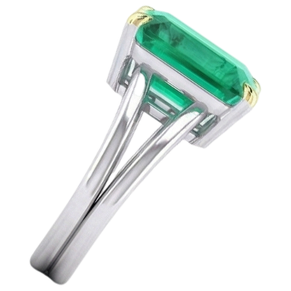Natural Real ( Not Lab Grown ) Emerald GIA Shaped Solitaire Green Emerald GIA Ring