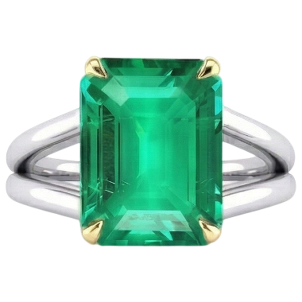 Natural Real ( Not Lab Grown ) Emerald GIA Shaped Solitaire Green Emerald GIA Ring