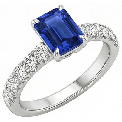 Emerald Solitaire Accents Ring Blue Sapphire & Natural Earth Mined Diamond 4.25 Carats
