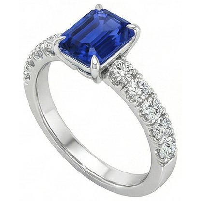 Emerald Solitaire Accents Ring Blue Sapphire & Natural Earth Mined Diamond 4.25 Carats