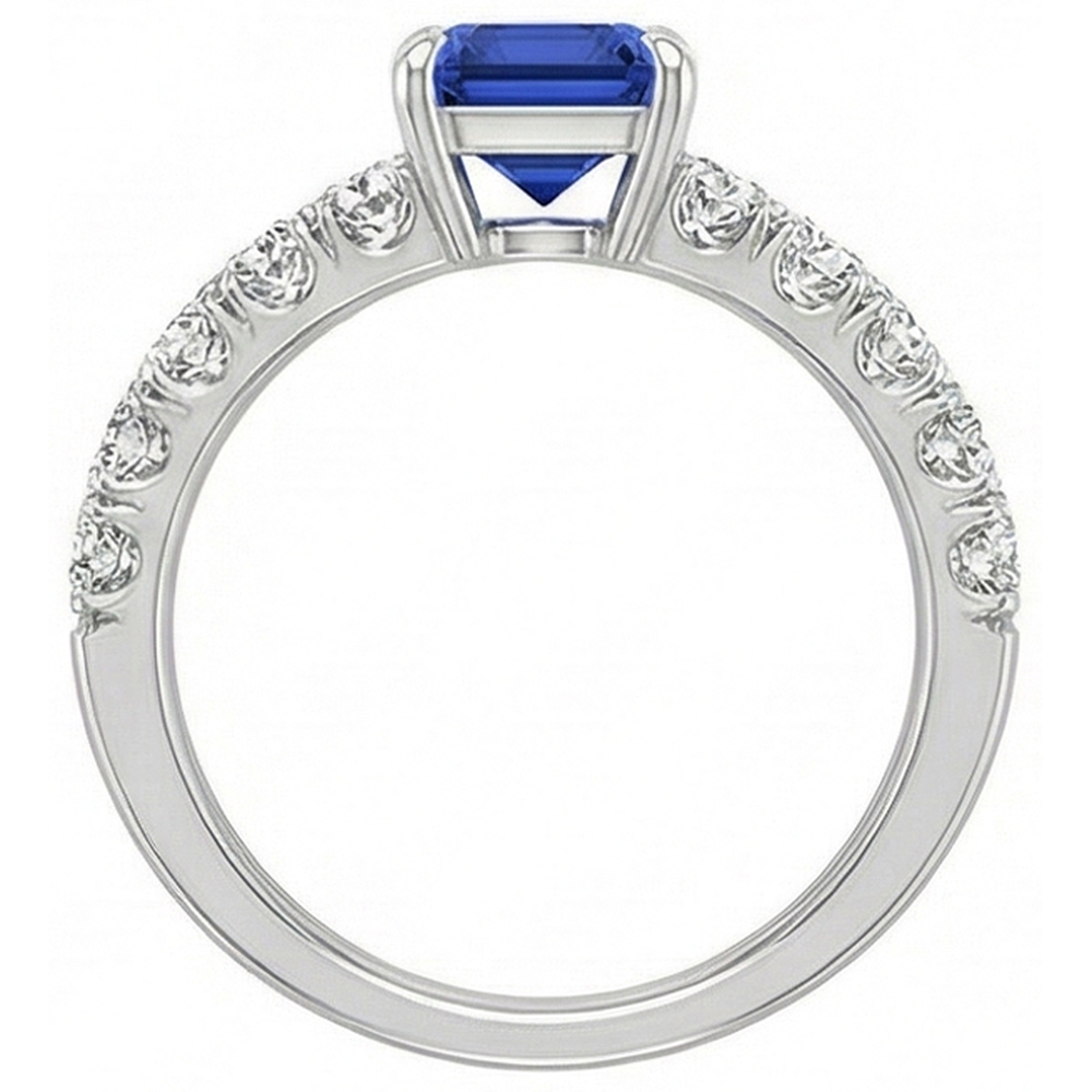 Emerald Solitaire Accents Ring Blue Sapphire & Natural Earth Mined Diamond 4.25 Carats