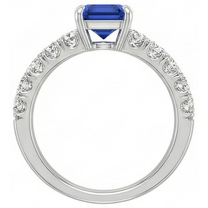 Emerald Solitaire Accents Ring Blue Sapphire & Natural Earth Mined Diamond 4.25 Carats