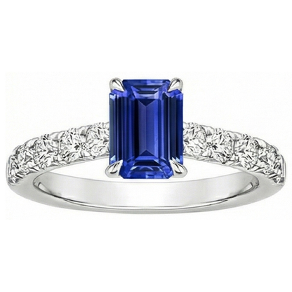 Emerald Solitaire Accents Ring Blue Sapphire & Natural Earth Mined Diamond 4.25 Carats