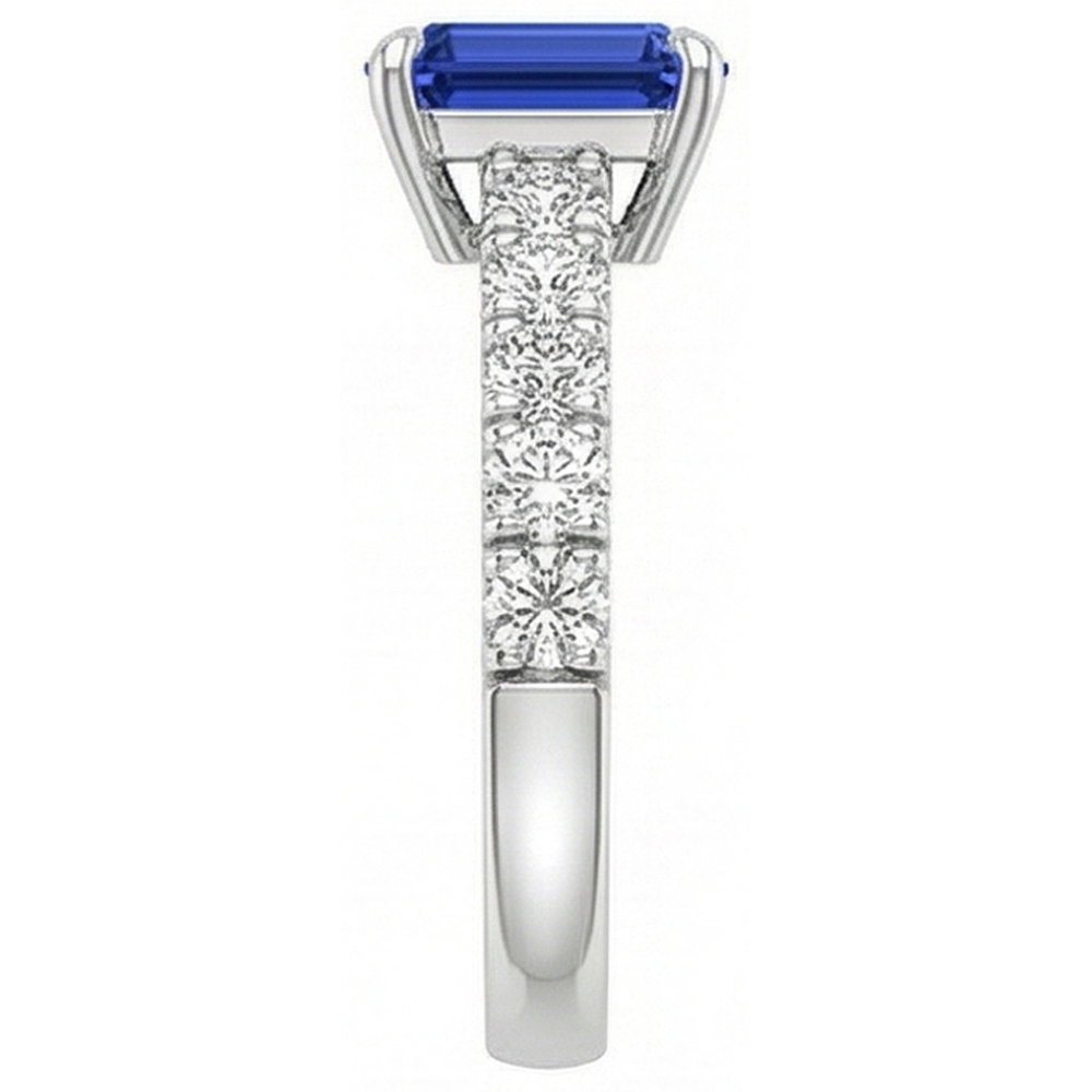 Emerald Solitaire Accents Ring Blue Sapphire & Natural Earth Mined Diamond 4.25 Carats