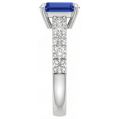 Emerald Solitaire Accents Ring Blue Sapphire & Natural Earth Mined Diamond 4.25 Carats