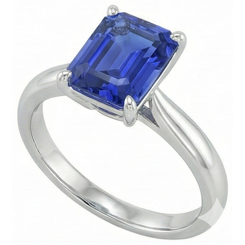 Natural Real ( Not Lab Grown )  Emerald Solitaire Blue Sapphire Ring 2.50 Carats Ladies Jewelry