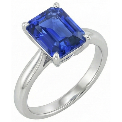 Natural Real ( Not Lab Grown )  Emerald Solitaire Blue Sapphire Ring 2.50 Carats Ladies Jewelry