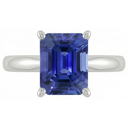 Natural Real ( Not Lab Grown )  Emerald Solitaire Blue Sapphire Ring 2.50 Carats Ladies Jewelry