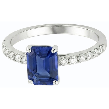 Emerald Solitaire Blue Sapphire Ring & Pave Set Natural Earth Mined Diamonds 2.50 Carats